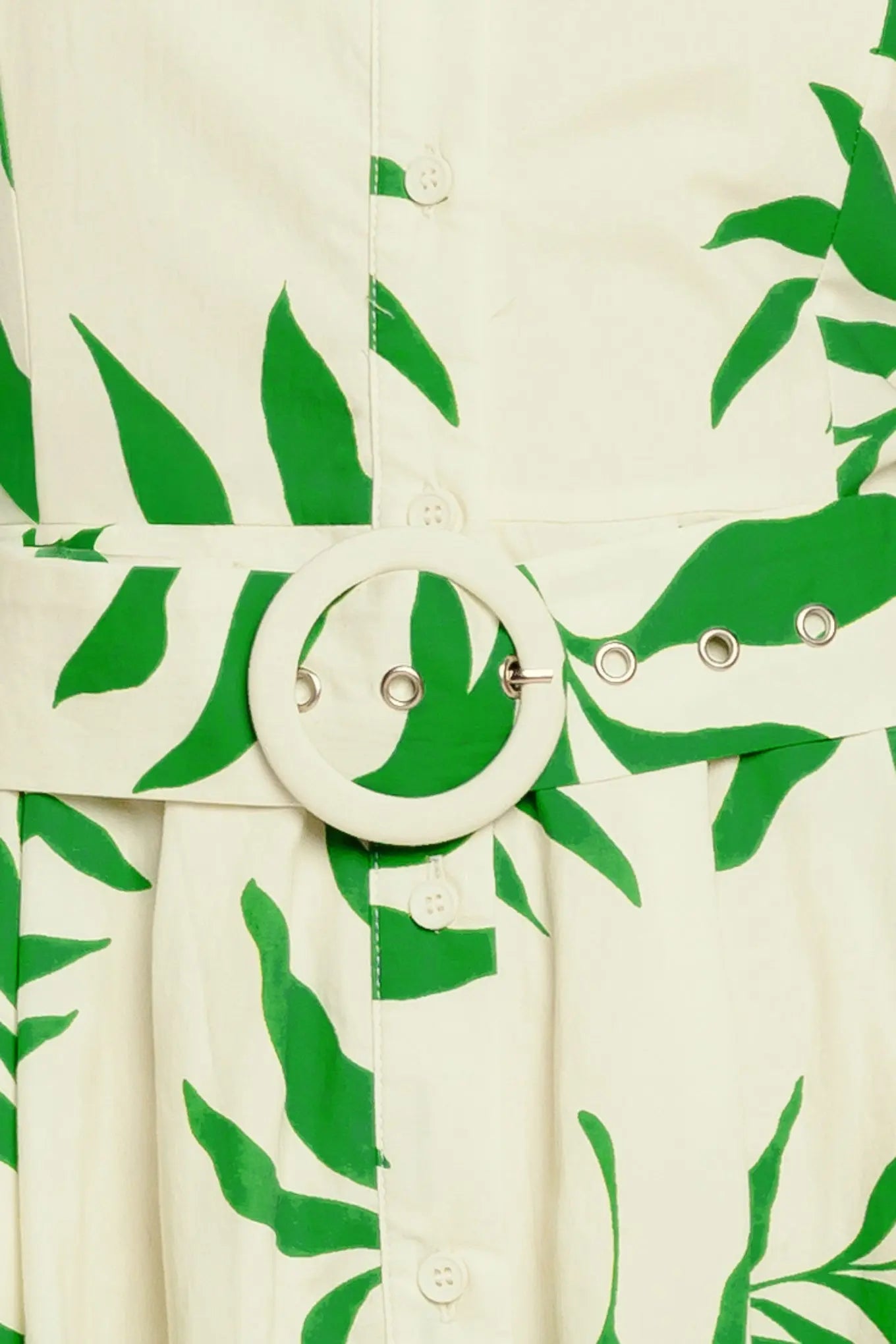 Green Daydream Printed Woven Midi Dress Cotton With Collar And Self Belt Flying Tomato