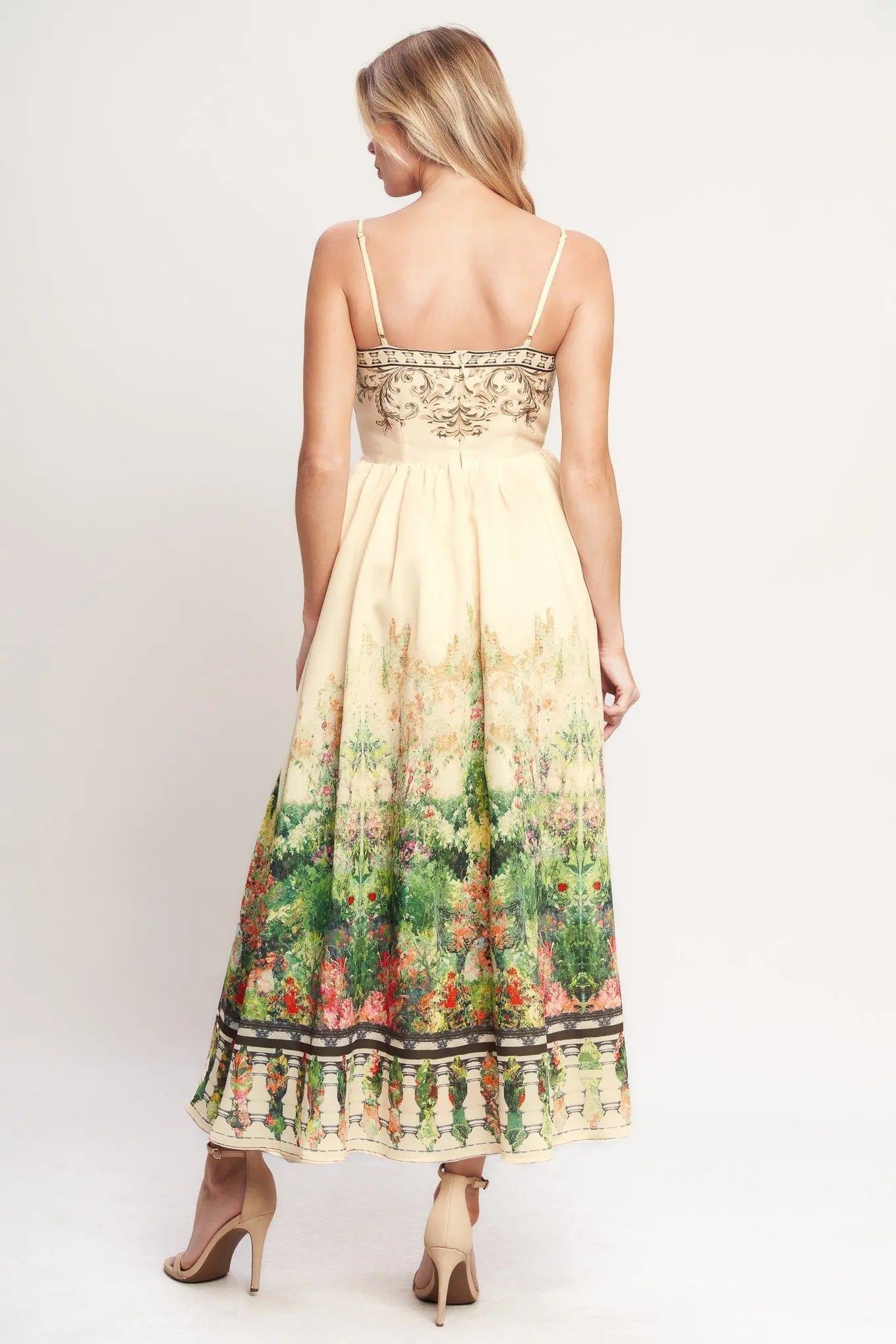 Heirloom Border Woven Midi Dress With Floral Print Flying Tomato