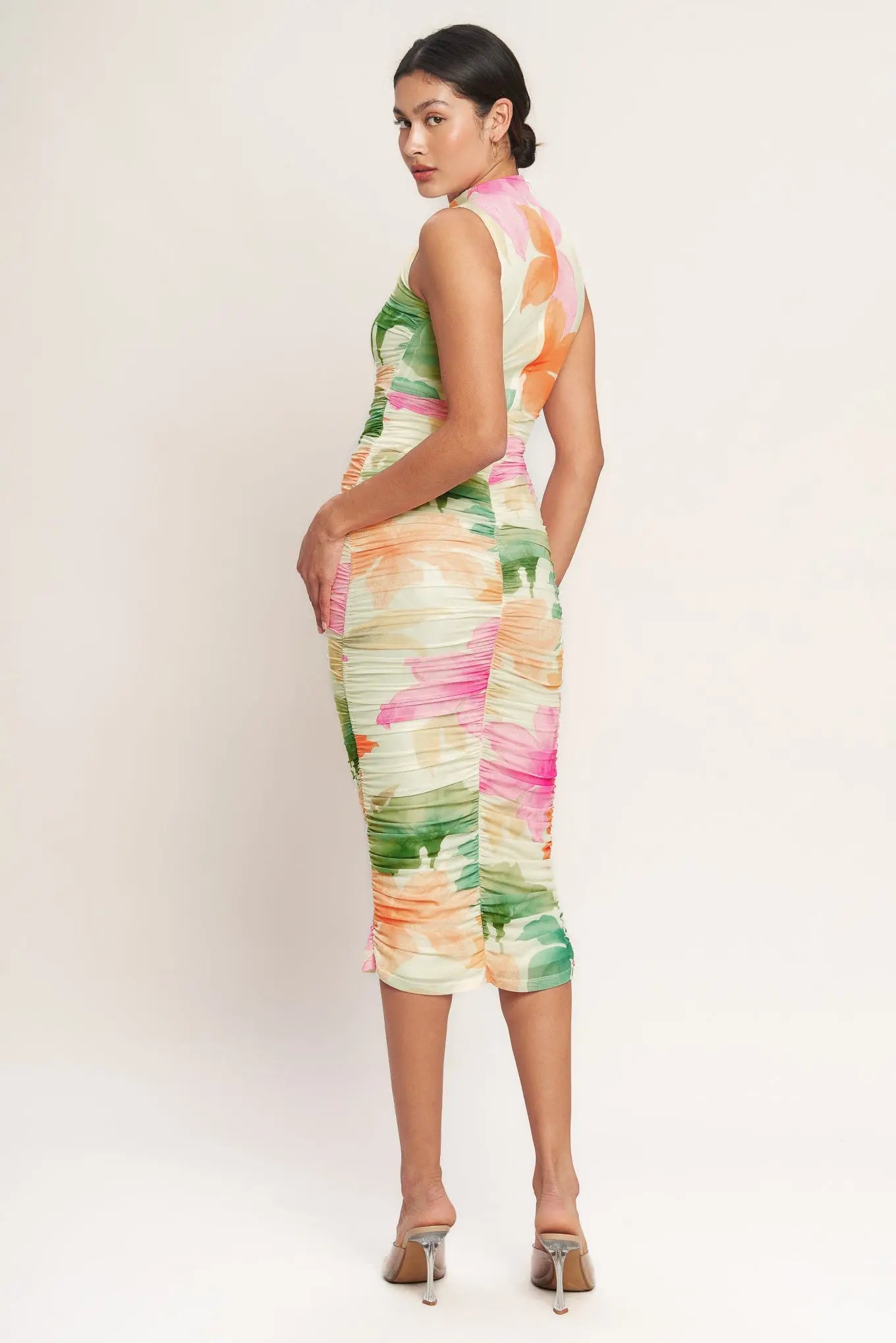 COLORFUL CONFIDENCE POWER MESH MIDI DRESS Flying Tomato