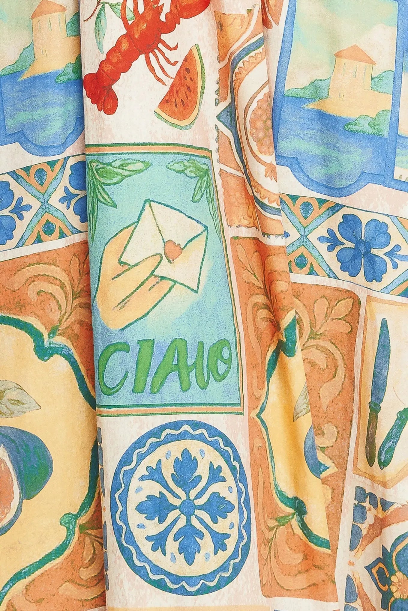 Amalfi Postcard Woven Maxi Dress With Straight Neckline And Shoulder Ties Flying Tomato