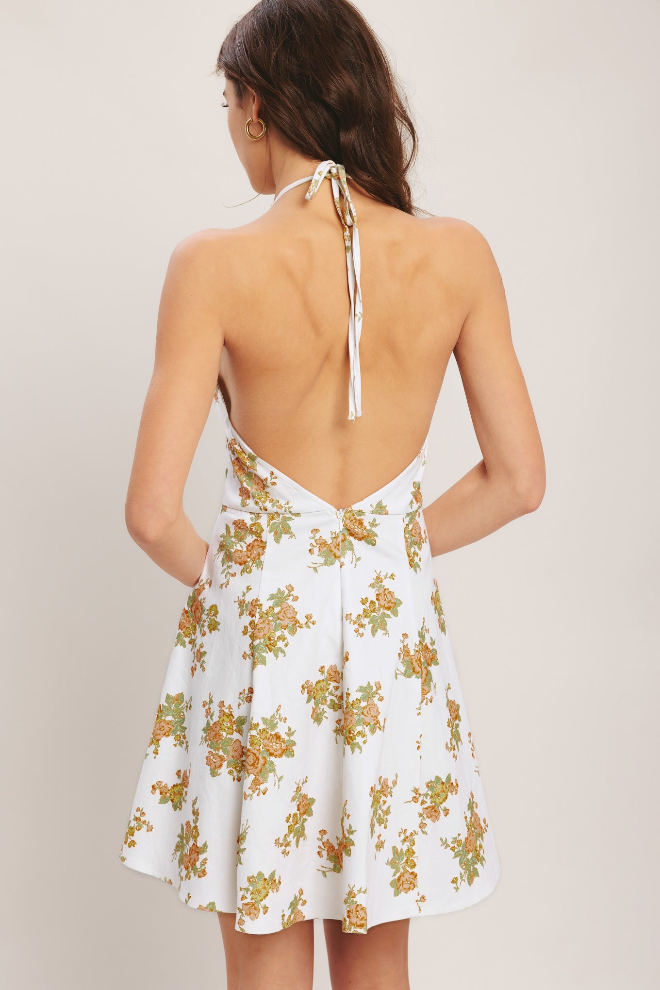 GOLDEN PETAL FLARE WOVEN MINI DRESS