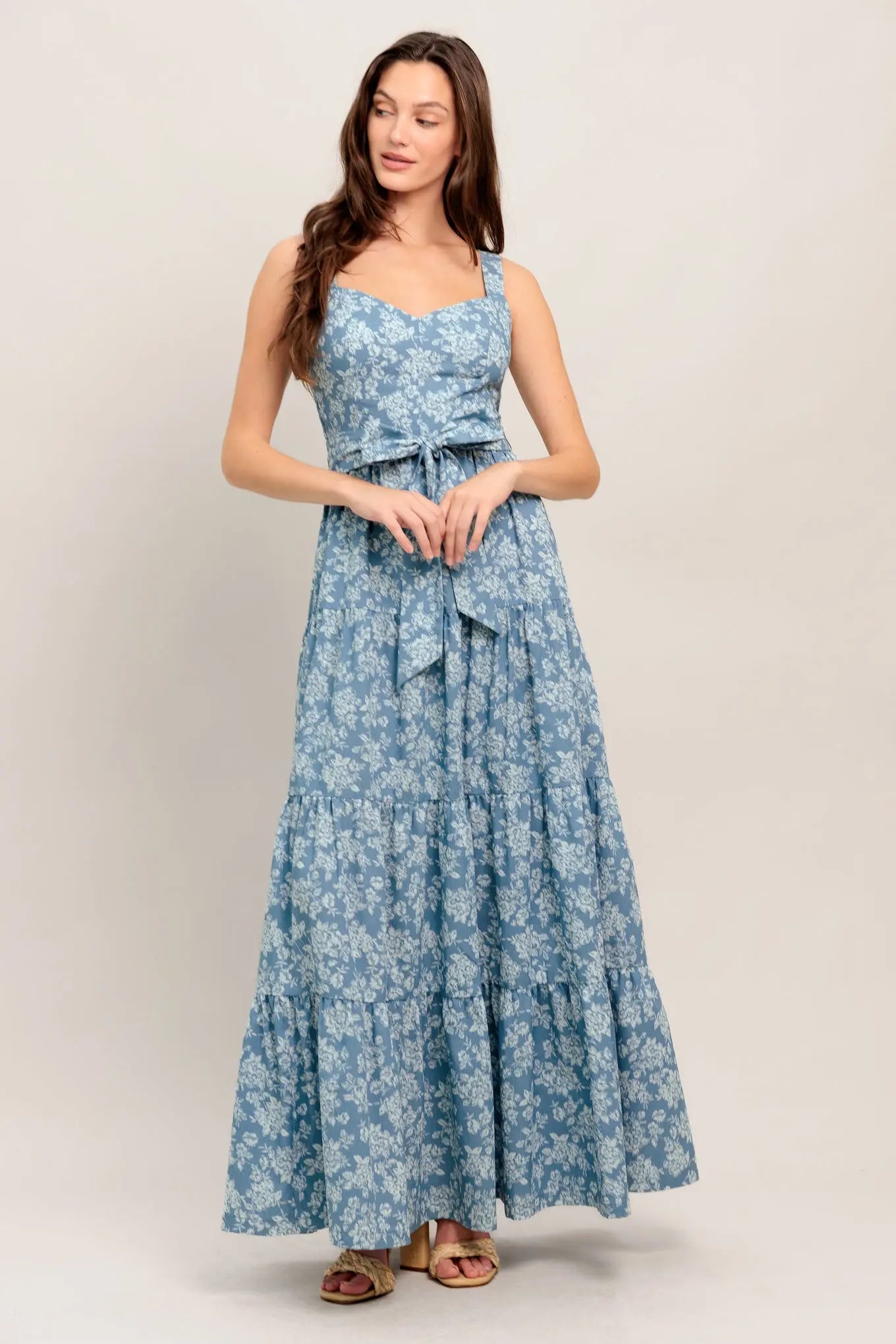 Prairie Bloom Printed Woven Maxi Dress With Sweetheart Neckline And Self Tie Flying Tomato