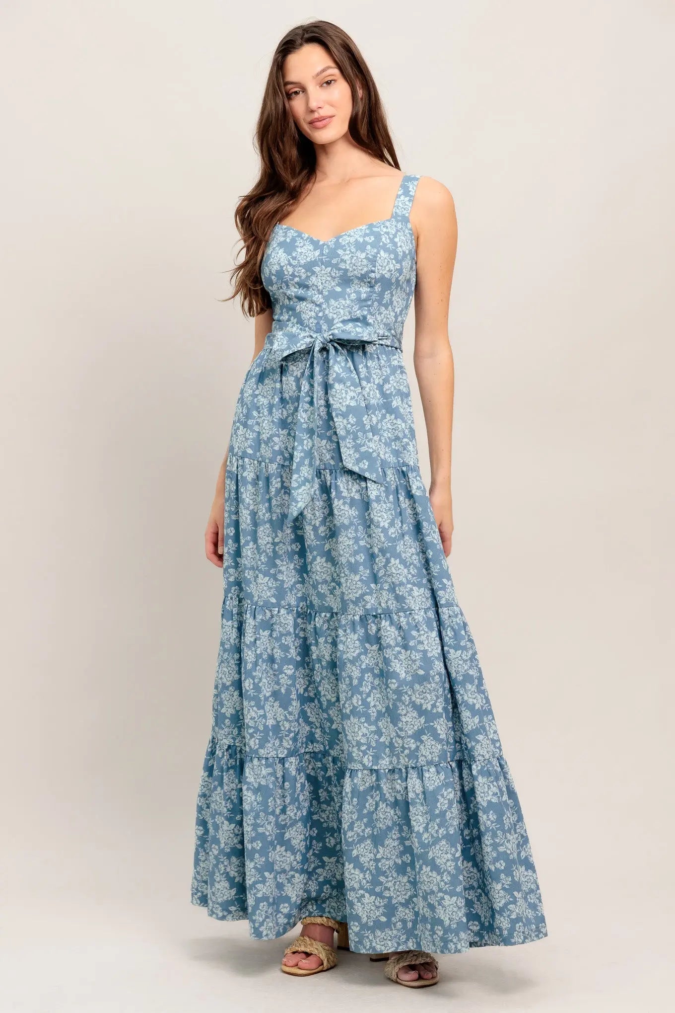 Prairie Bloom Printed Woven Maxi Dress With Sweetheart Neckline And Self Tie Flying Tomato