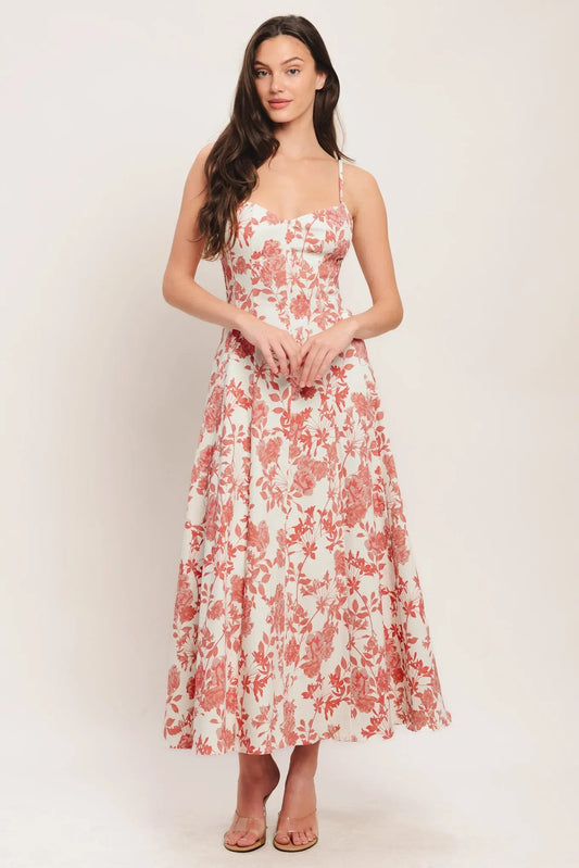 Floral Haze Woven Midi Dress With Cami Top And Back Zipper Flying Tomato