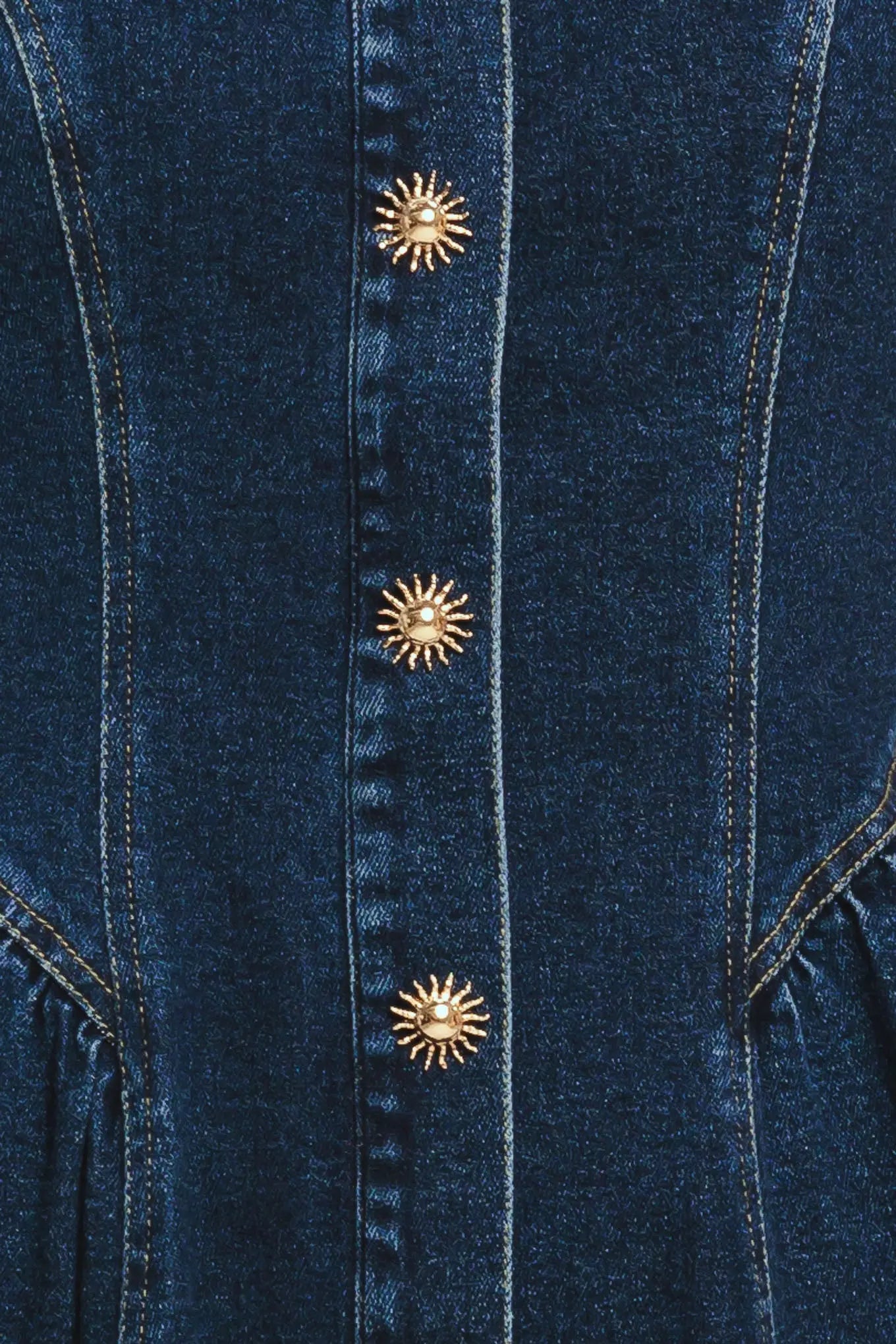 Denim Midi Dress With Front Button Down Sleeveless Round Neckline Circle Skirt Flying Tomato