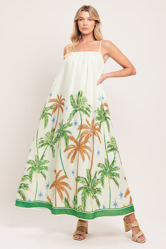 Flying Tomato Caribbean Breeze Woven Maxi Dress, full view, featuring a flowing silhouette and tropical-inspired pattern for 