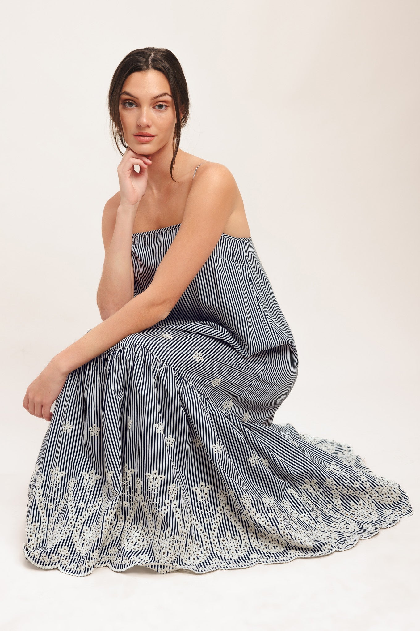 STRIPE COVE WOVEN MIDI DRESS Flying Tomato