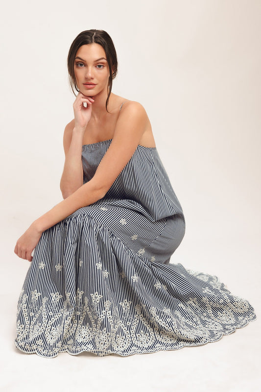 STRIPE COVE WOVEN MIDI DRESS Flying Tomato