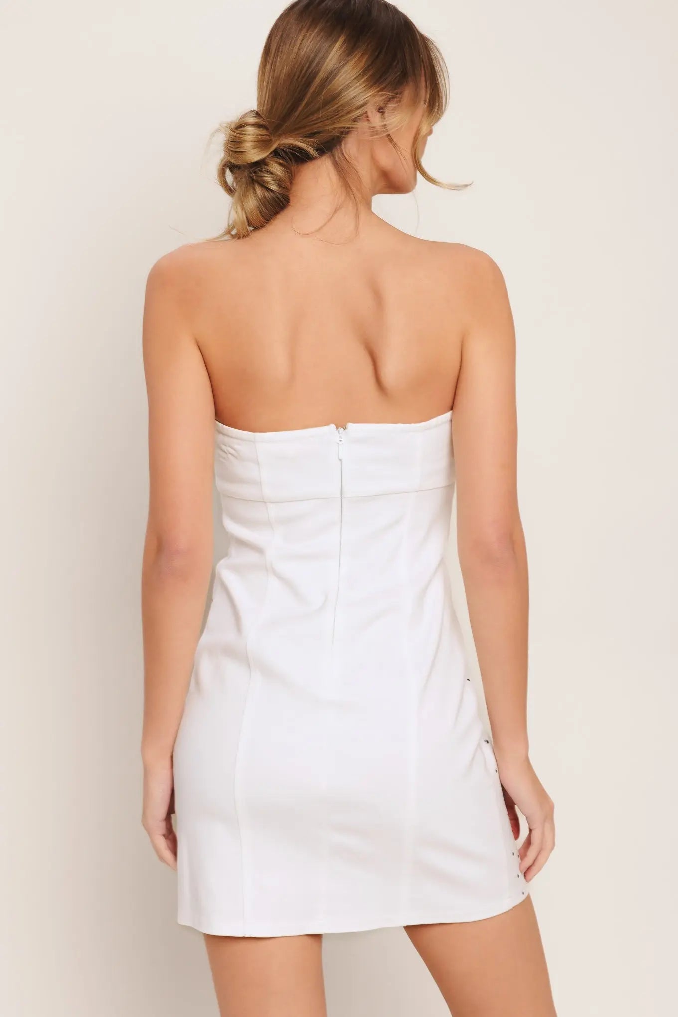 City To Coast Strapless Stud Embellished Woven Mini Dress Flying Tomato