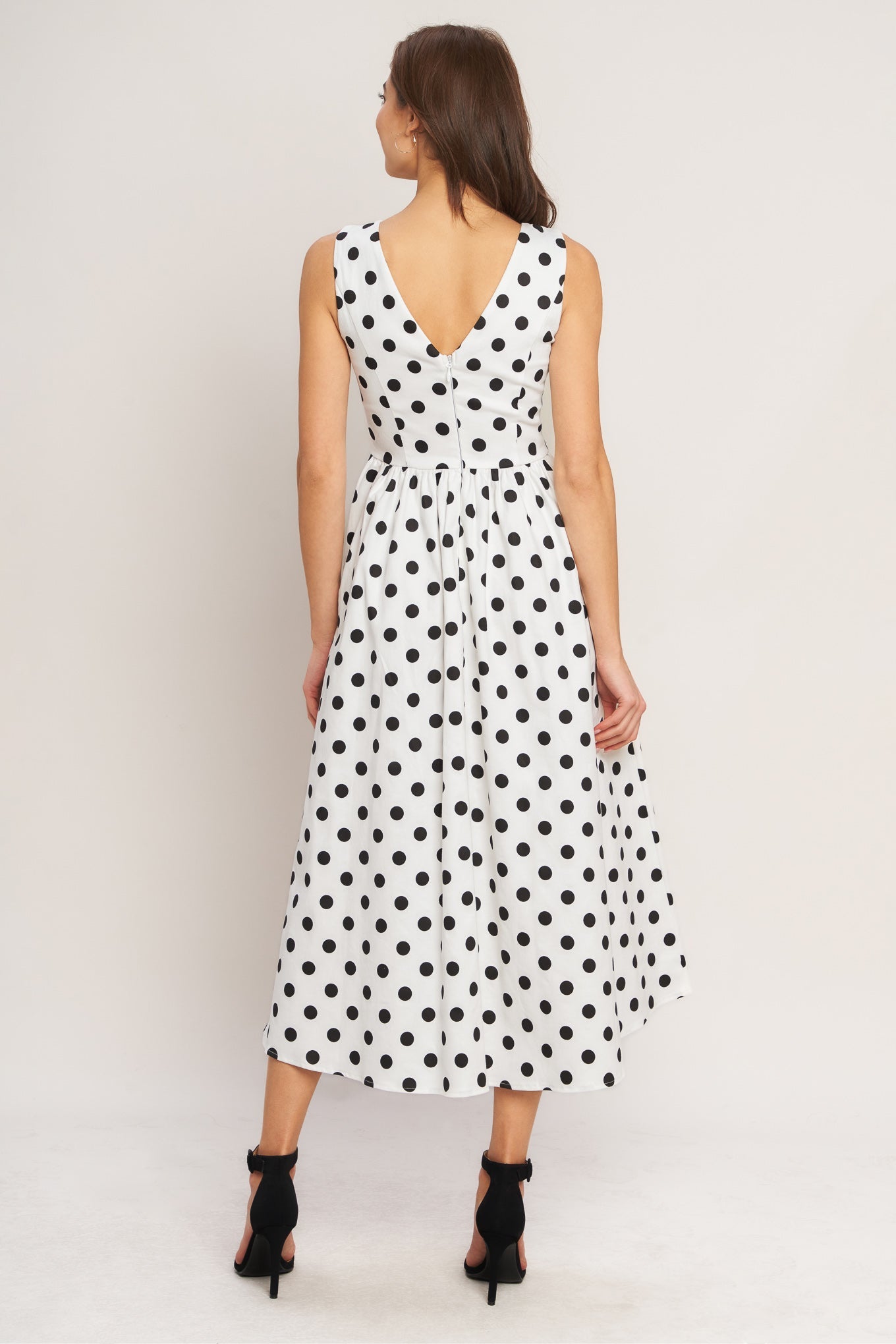 VINTAGE WHISPER POLKA WOVEN MIDI DRESS