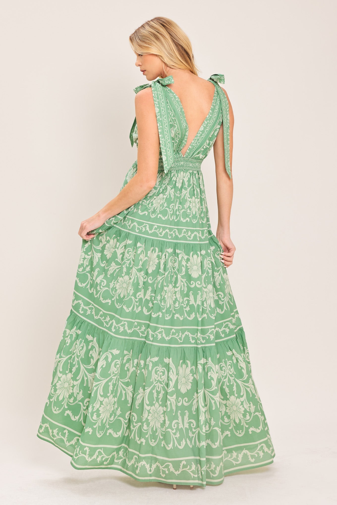 Verona Garden Printed Woven Maxi Dress With V Neck And Shoulder Ties