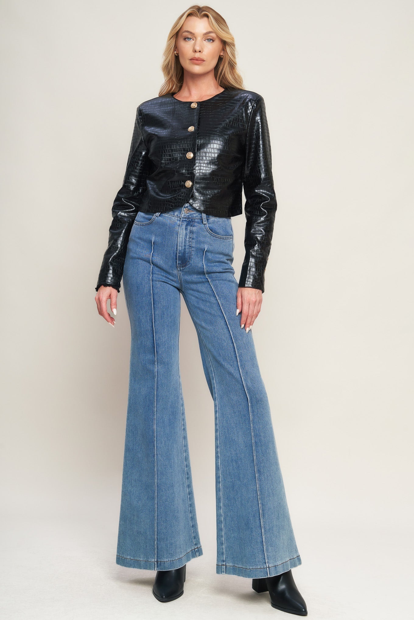 AT THE START FAUX LEATHER BOLERO JACKET Flying Tomato