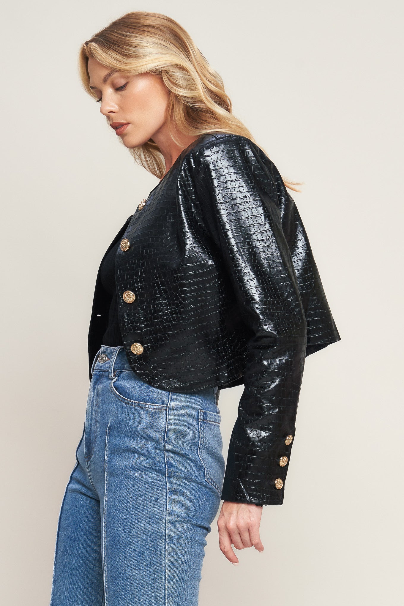 AT THE START FAUX LEATHER BOLERO JACKET Flying Tomato