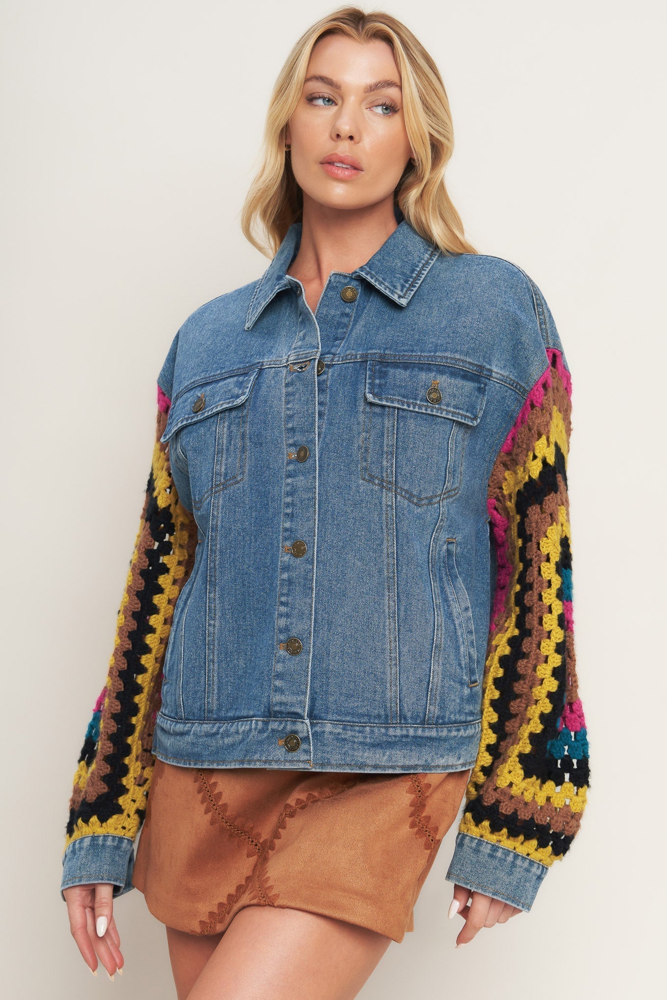 FESTIVAL WEAVE WASHED DENIM JACKET Flying Tomato