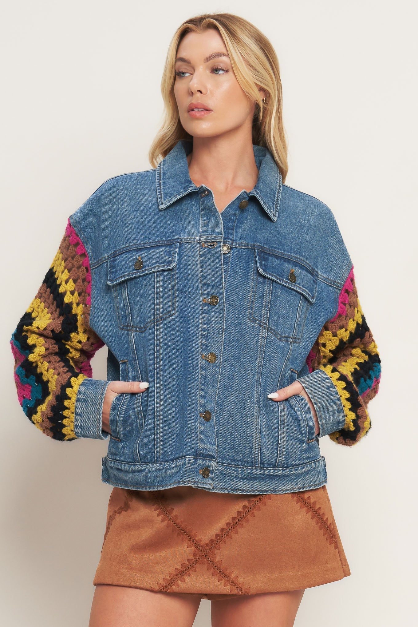 FESTIVAL WEAVE WASHED DENIM JACKET Flying Tomato