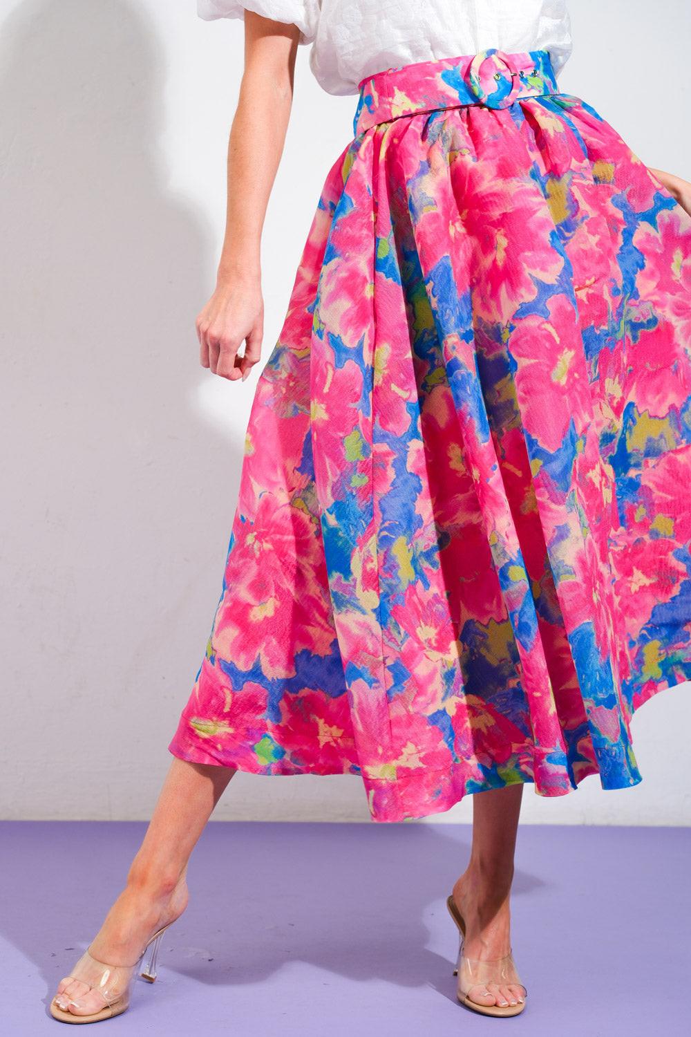 Flying Tomato SWEET VISION WOVEN MIDI SKIRT, showcasing its comfortable fit and elegant drape on a model.