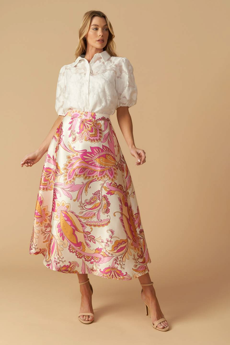 SERENE PRINTED MIDI A-LINE SKIRT