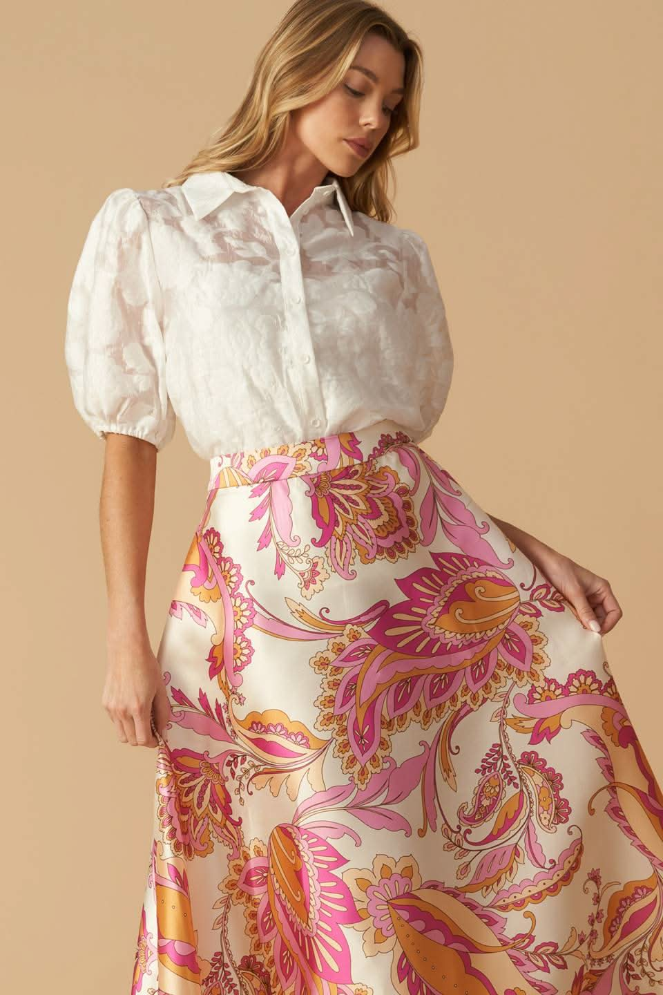 SERENE PRINTED MIDI A-LINE SKIRT