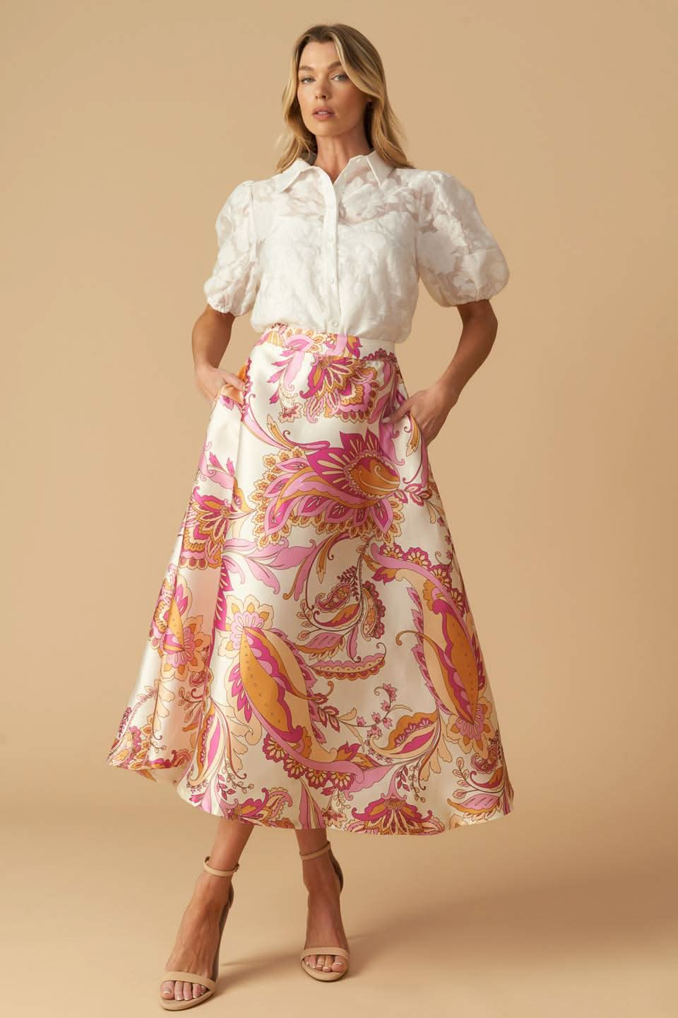 SERENE PRINTED MIDI A-LINE SKIRT