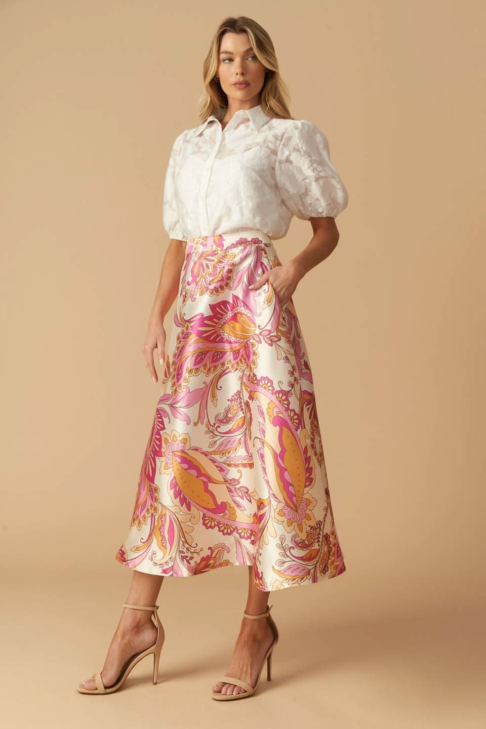 SERENE PRINTED MIDI A-LINE SKIRT