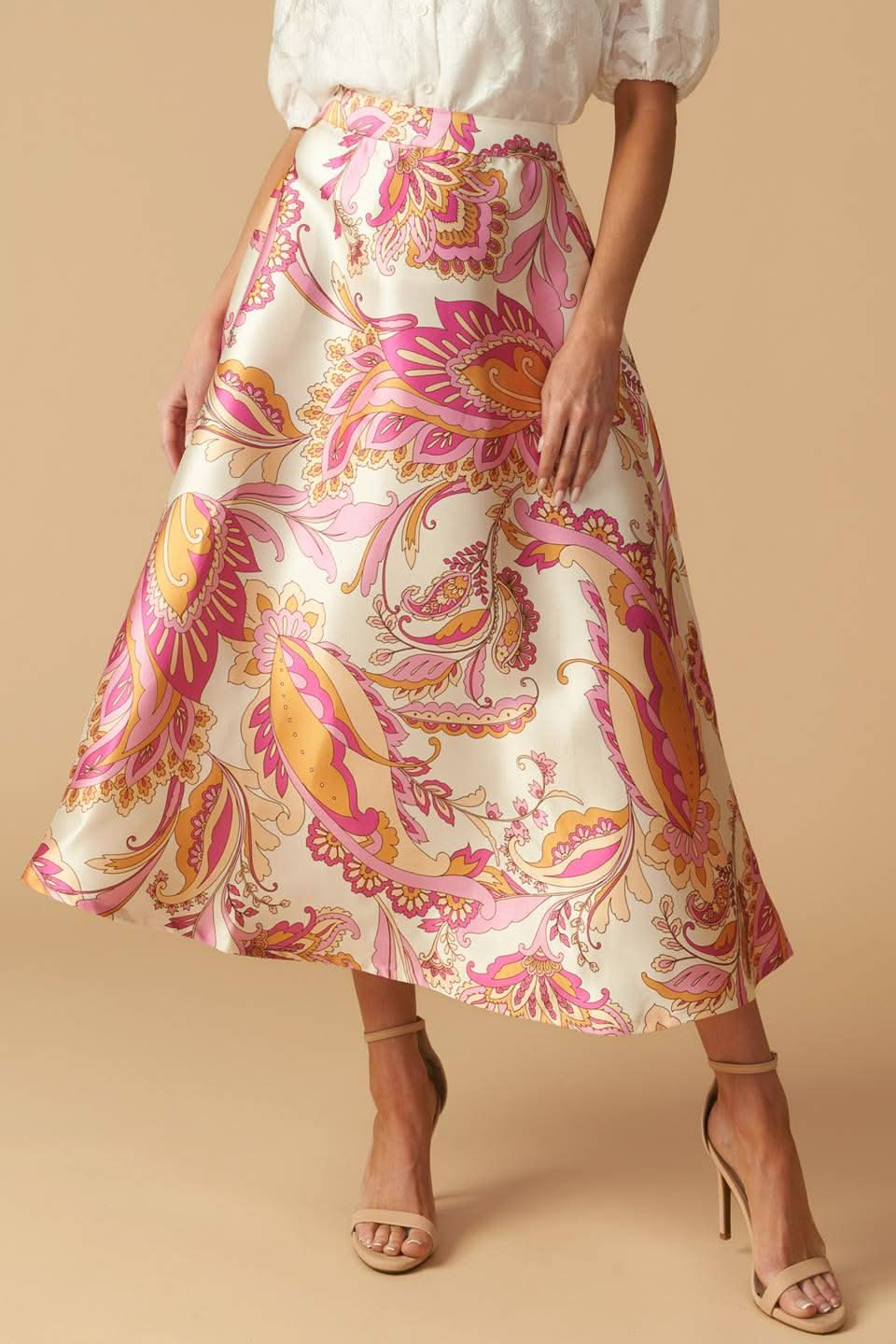 SERENE PRINTED MIDI A-LINE SKIRT