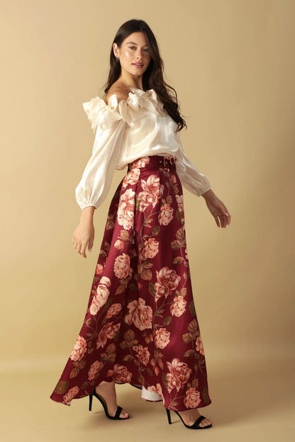 WOVEN MAXI SKIRT WITH SIDE POCKETS AND BELT