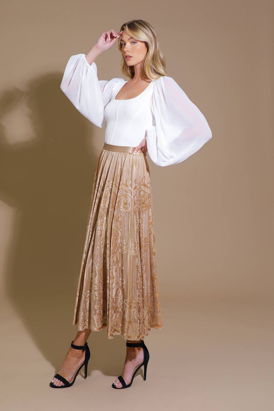 EASE MY MIND VELVET MIDI SKIRT Flying Tomato