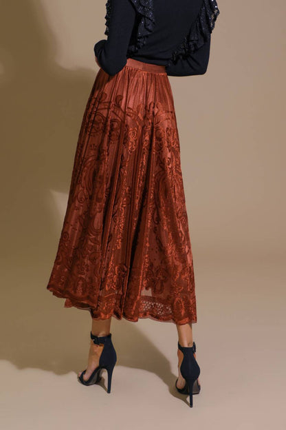 EASE MY MIND VELVET MIDI SKIRT