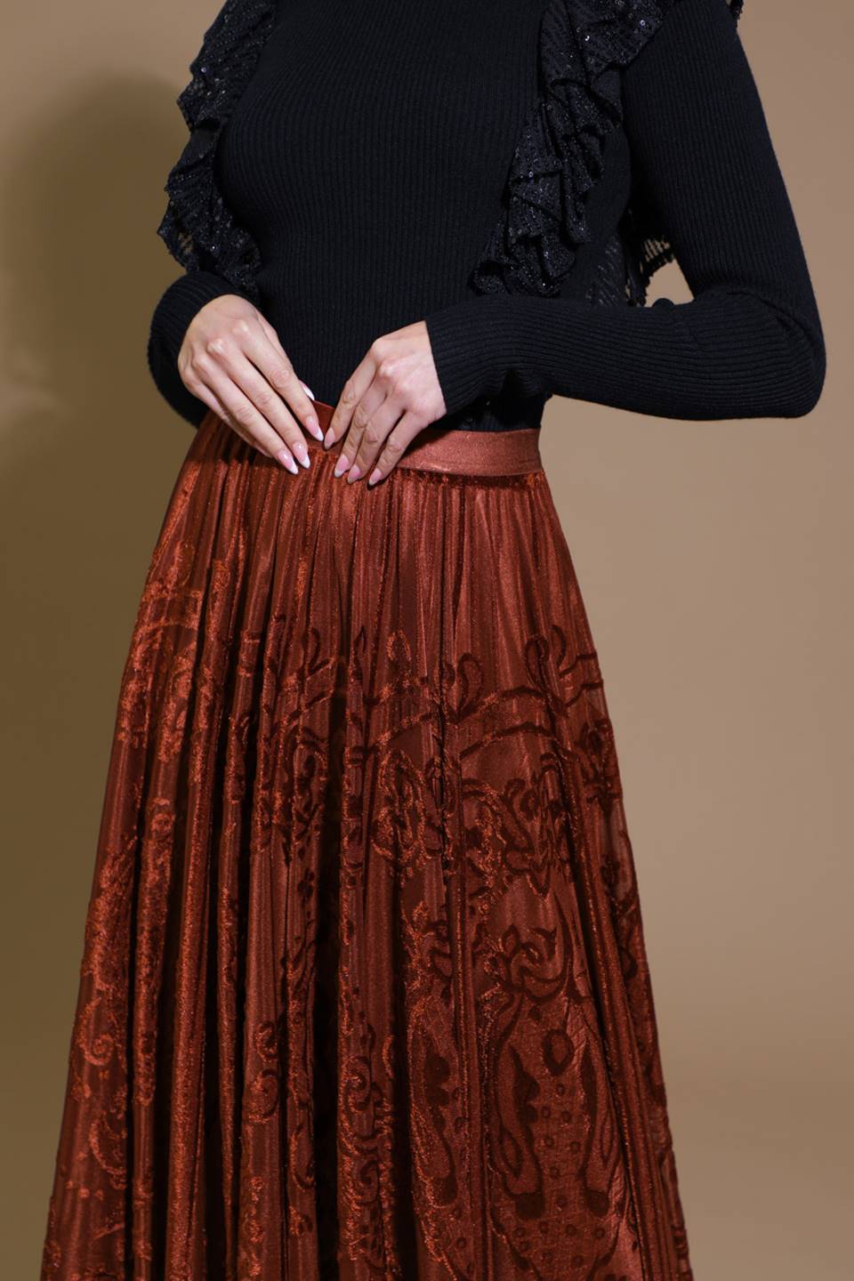 EASE MY MIND VELVET MIDI SKIRT Flying Tomato
