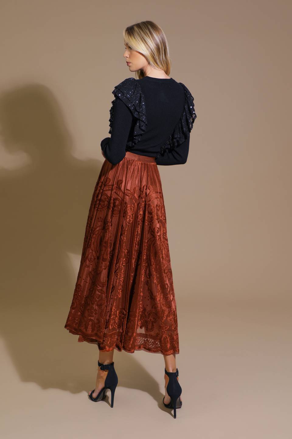 EASE MY MIND VELVET MIDI SKIRT Flying Tomato