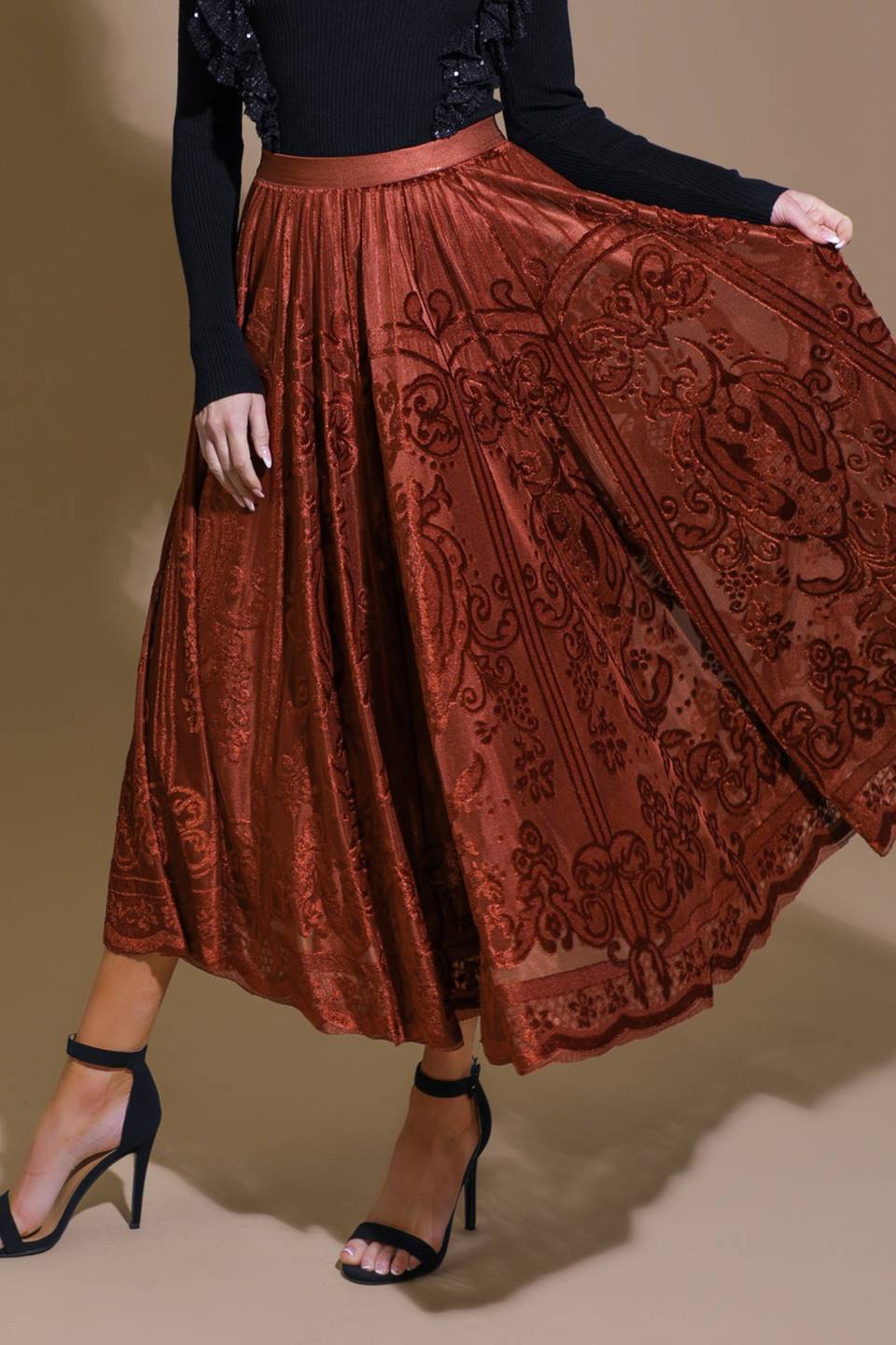 EASE MY MIND VELVET MIDI SKIRT Flying Tomato