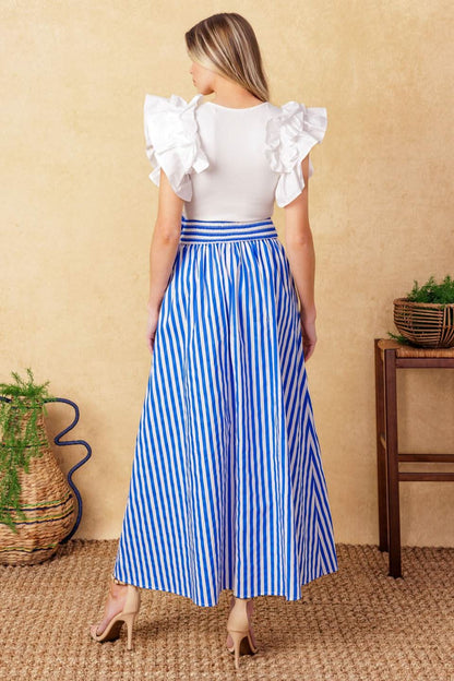 STRIPED MIDI SKIRT WITH SASH TIE