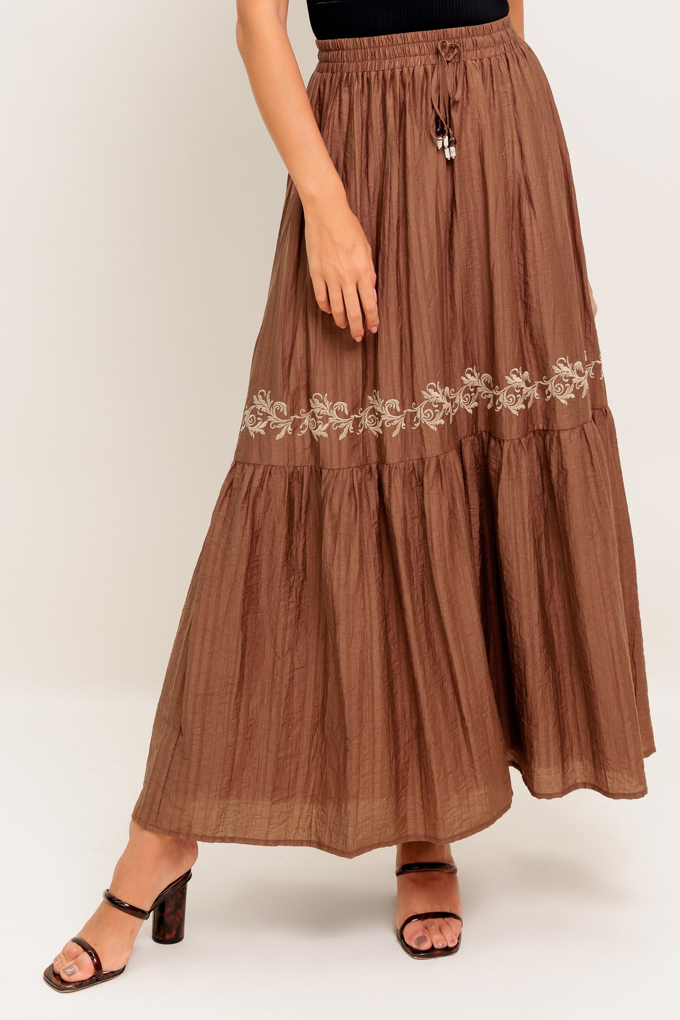FULL SPEED AHEAD BROWN WOVEN MAXI SKIRT Flying Tomato