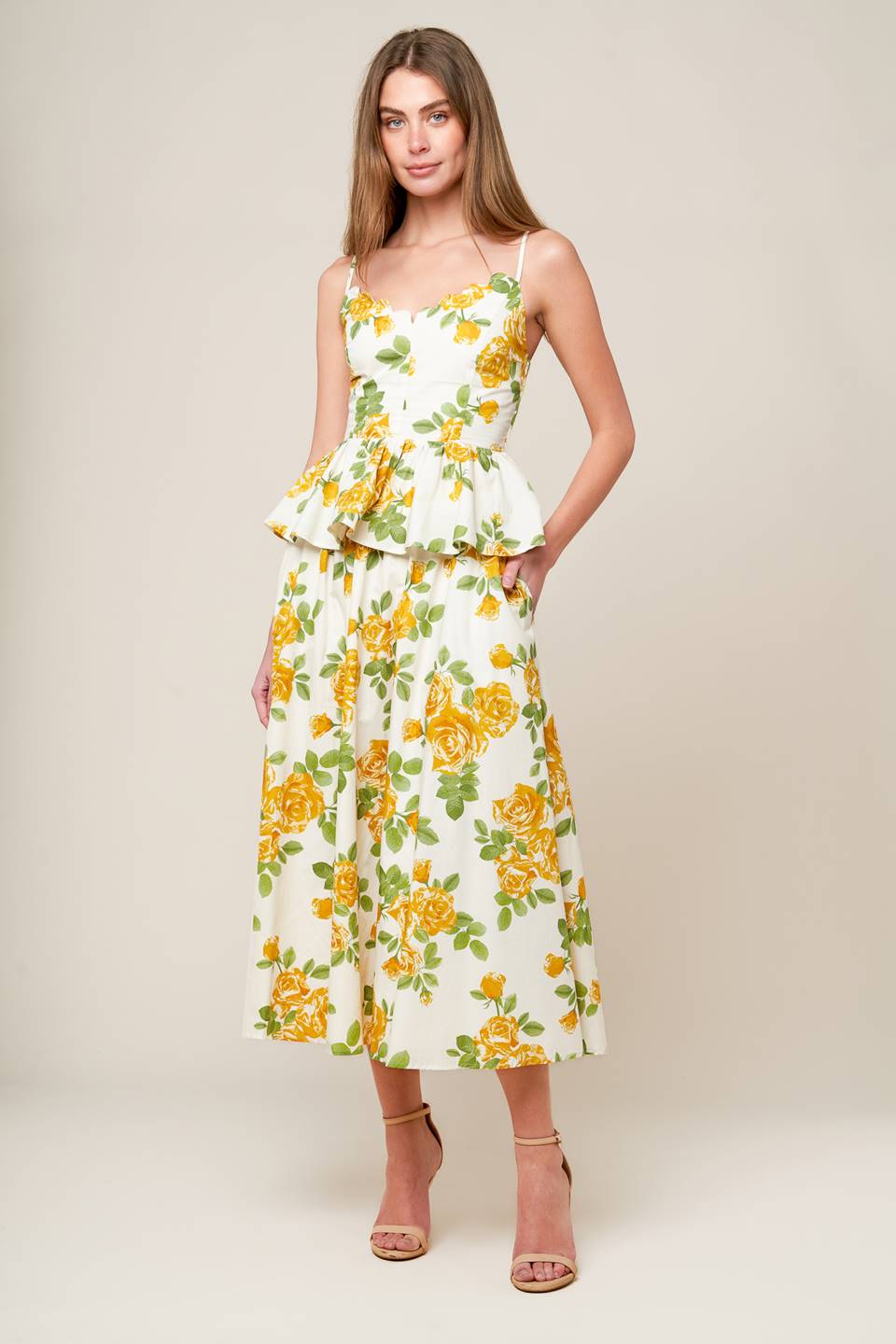 Every Sunday Cream Woven Full Skirt with Floral Print