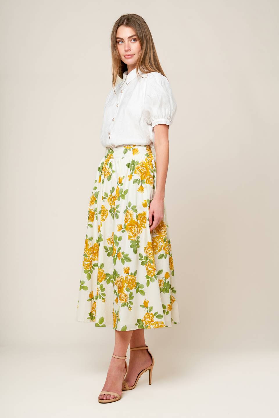 EVERY SUNDAY CREAM WOVEN MIDI SKIRT