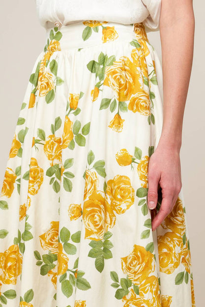 Every Sunday Cream Woven Full Skirt with Floral Print