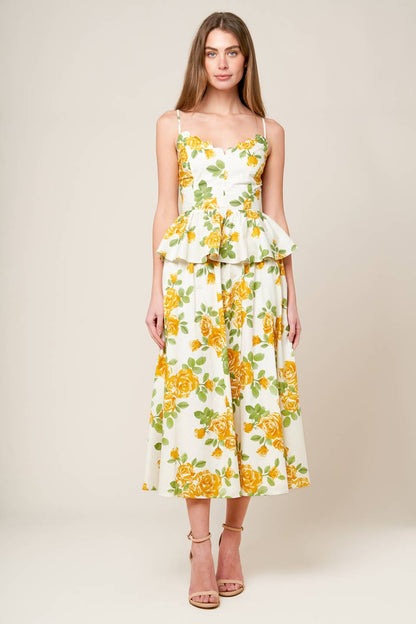 Every Sunday Cream Woven Full Skirt with Floral Print