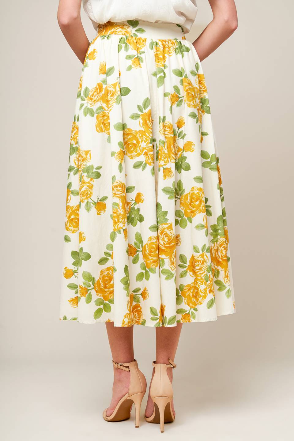 Every Sunday Cream Woven Full Skirt with Floral Print