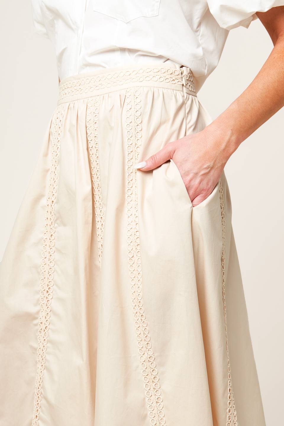 LAYTON CREAM WOVEN MIDI SKIRT Flying Tomato