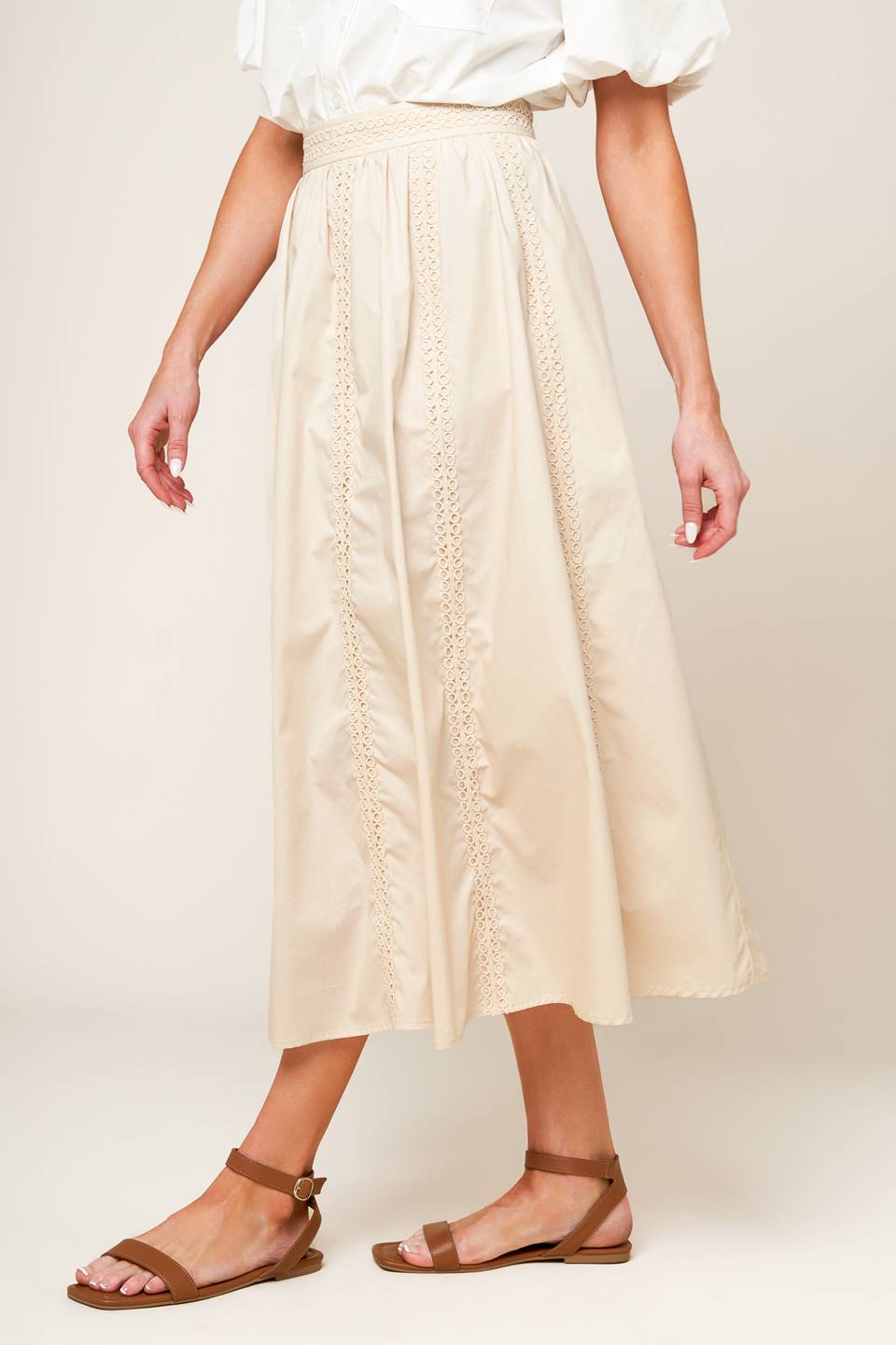 LAYTON CREAM WOVEN MIDI SKIRT Flying Tomato