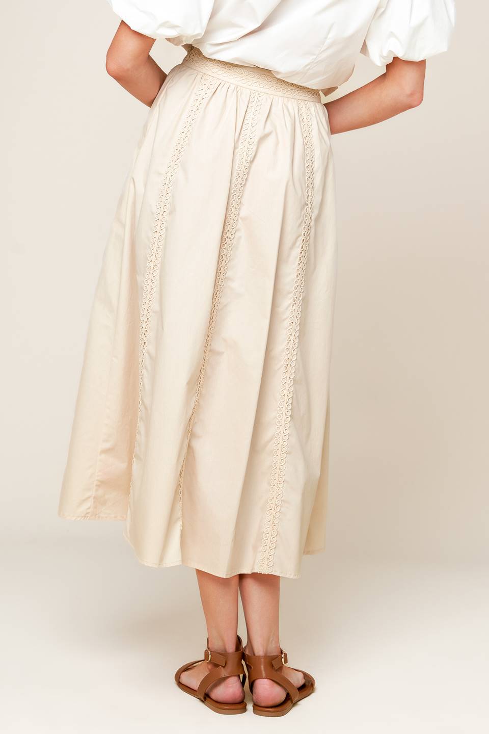 LAYTON CREAM WOVEN MIDI SKIRT Flying Tomato