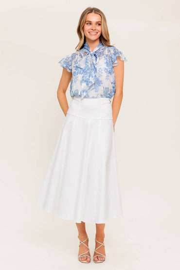 SECRET CHARM WHITE DENIM WOVEN MIDI SKIRT