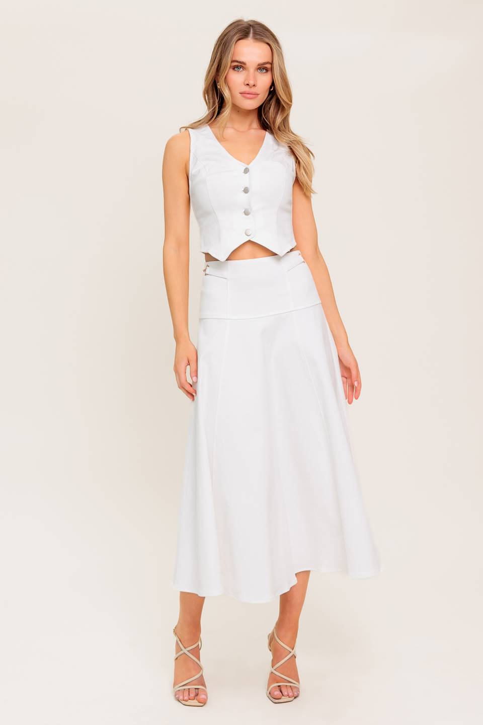 SECRET CHARM WHITE DENIM WOVEN MIDI SKIRT Flying Tomato