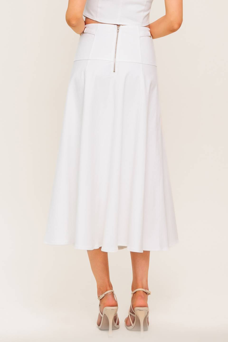 SECRET CHARM WHITE DENIM WOVEN MIDI SKIRT Flying Tomato