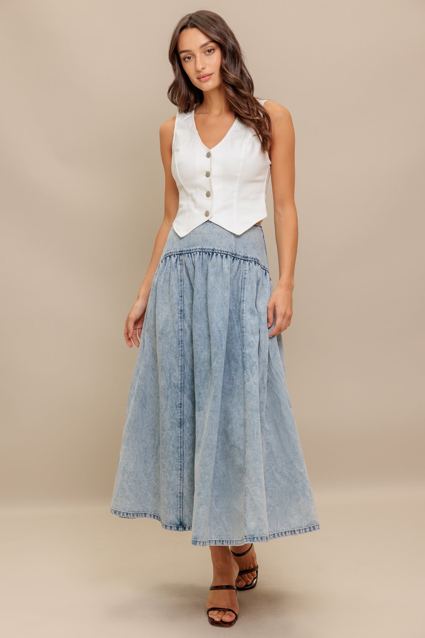 AMERICAN BLEND DENIM MIDI SKIRT Flying Tomato
