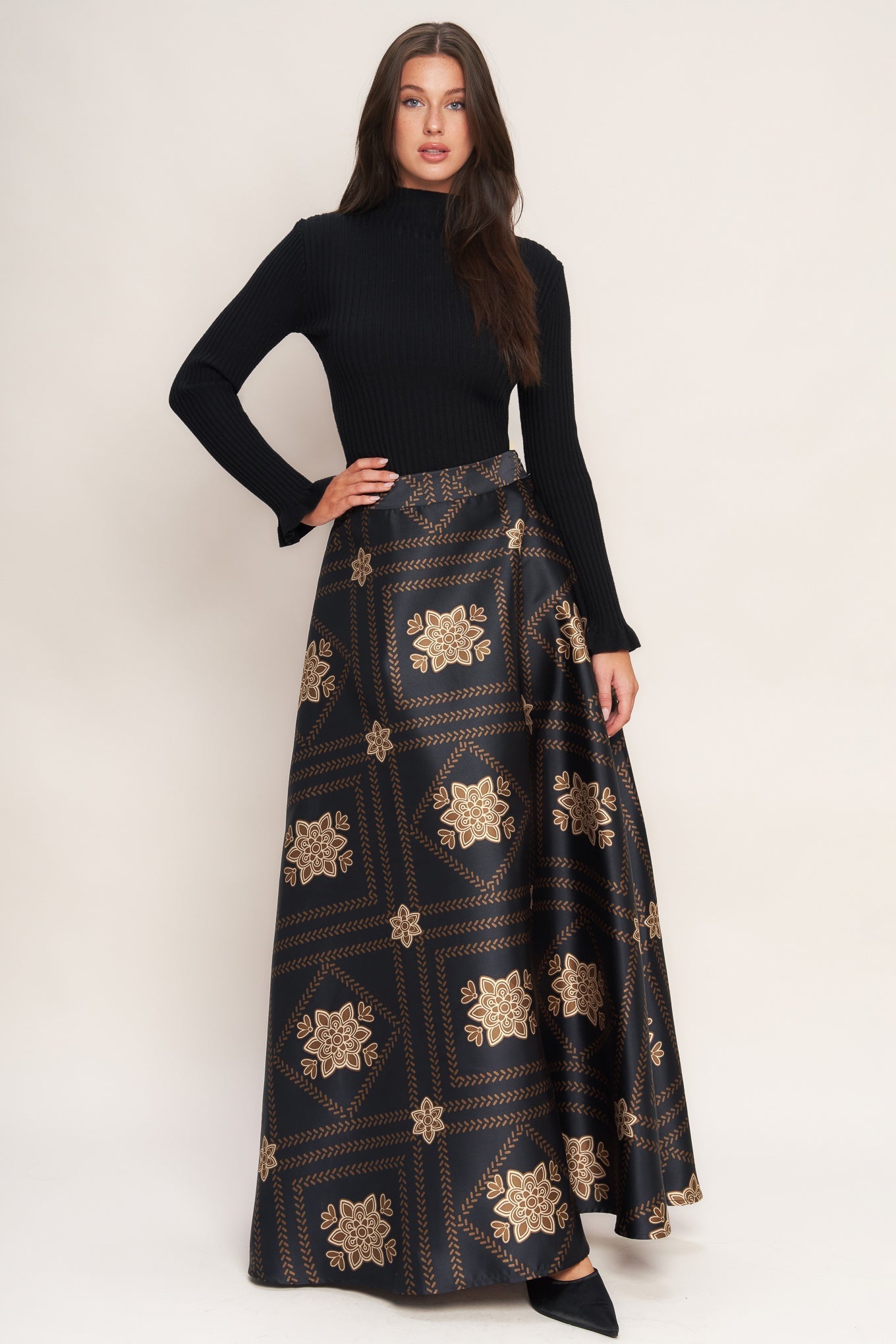 Ornamental Nights Woven Maxi Circle Skirt Printed A Line Flying Tomato