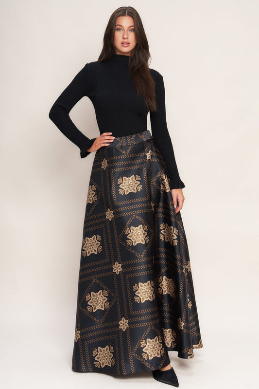 Ornamental Nights Woven Maxi Circle Skirt Printed A Line Flying Tomato