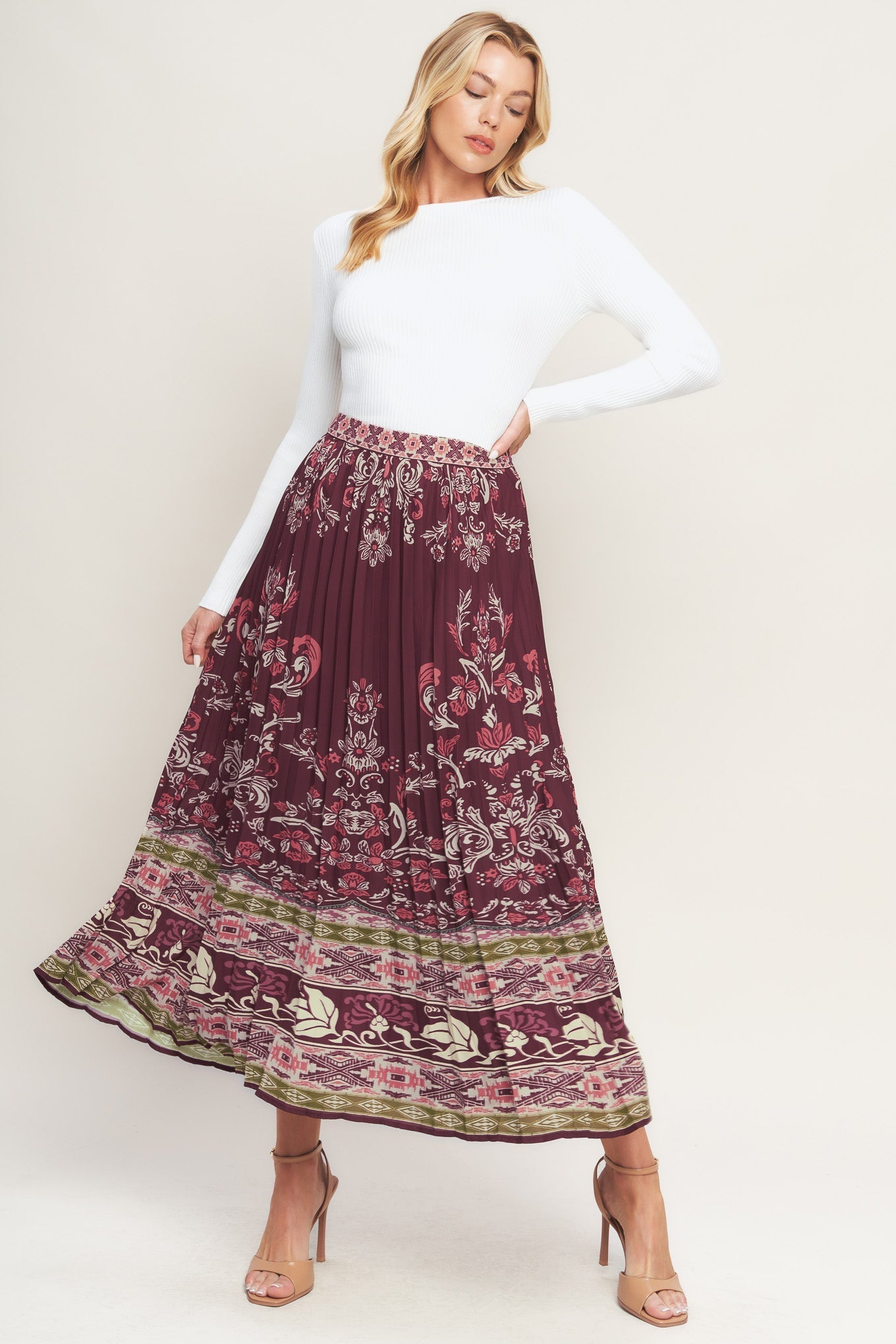 AZTEC CHERRY WOVEN MIDI SKIRT Flying Tomato