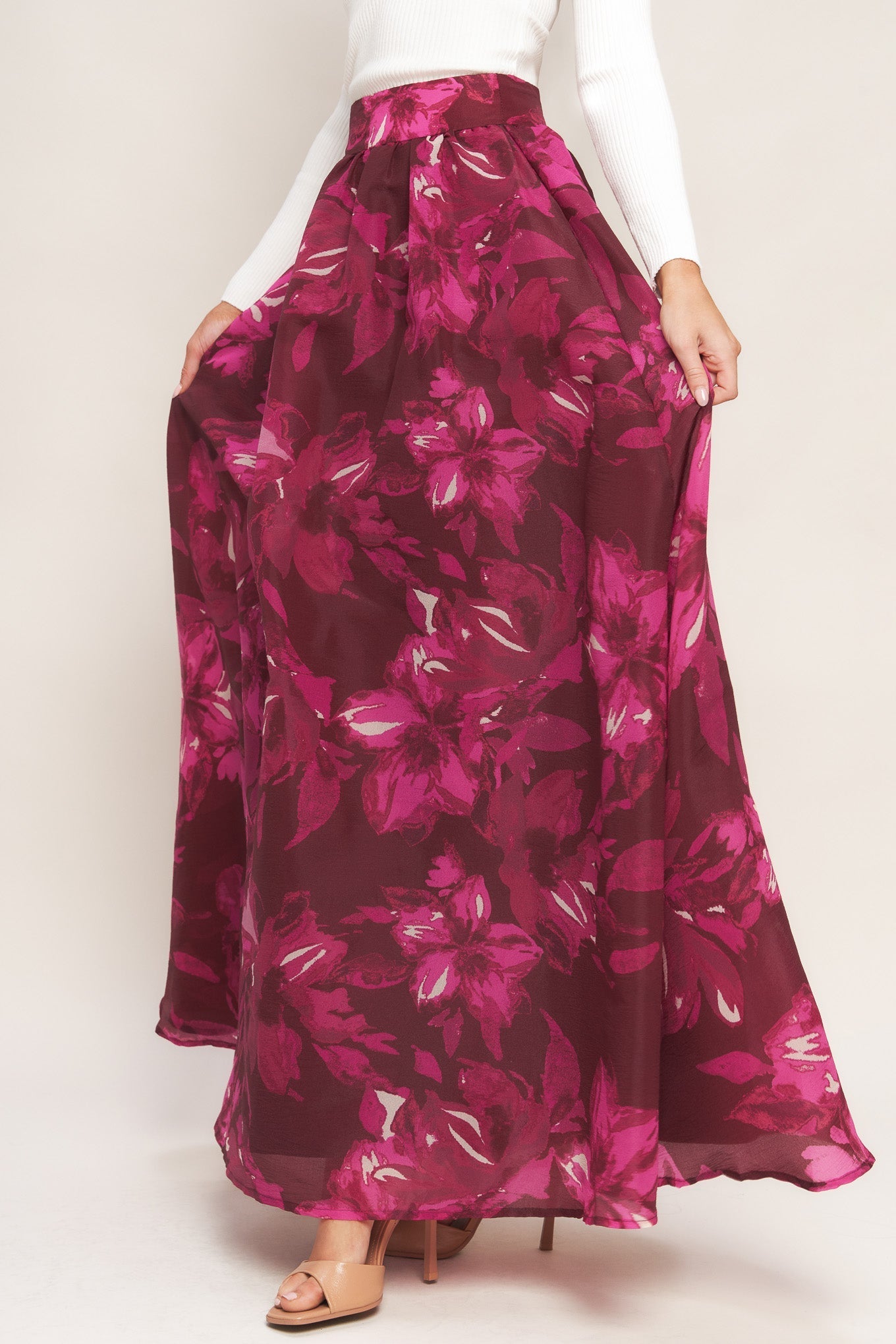 Bouquet No 9 Woven Maxi Full Skirt Printed Back Zipper Flying Tomato