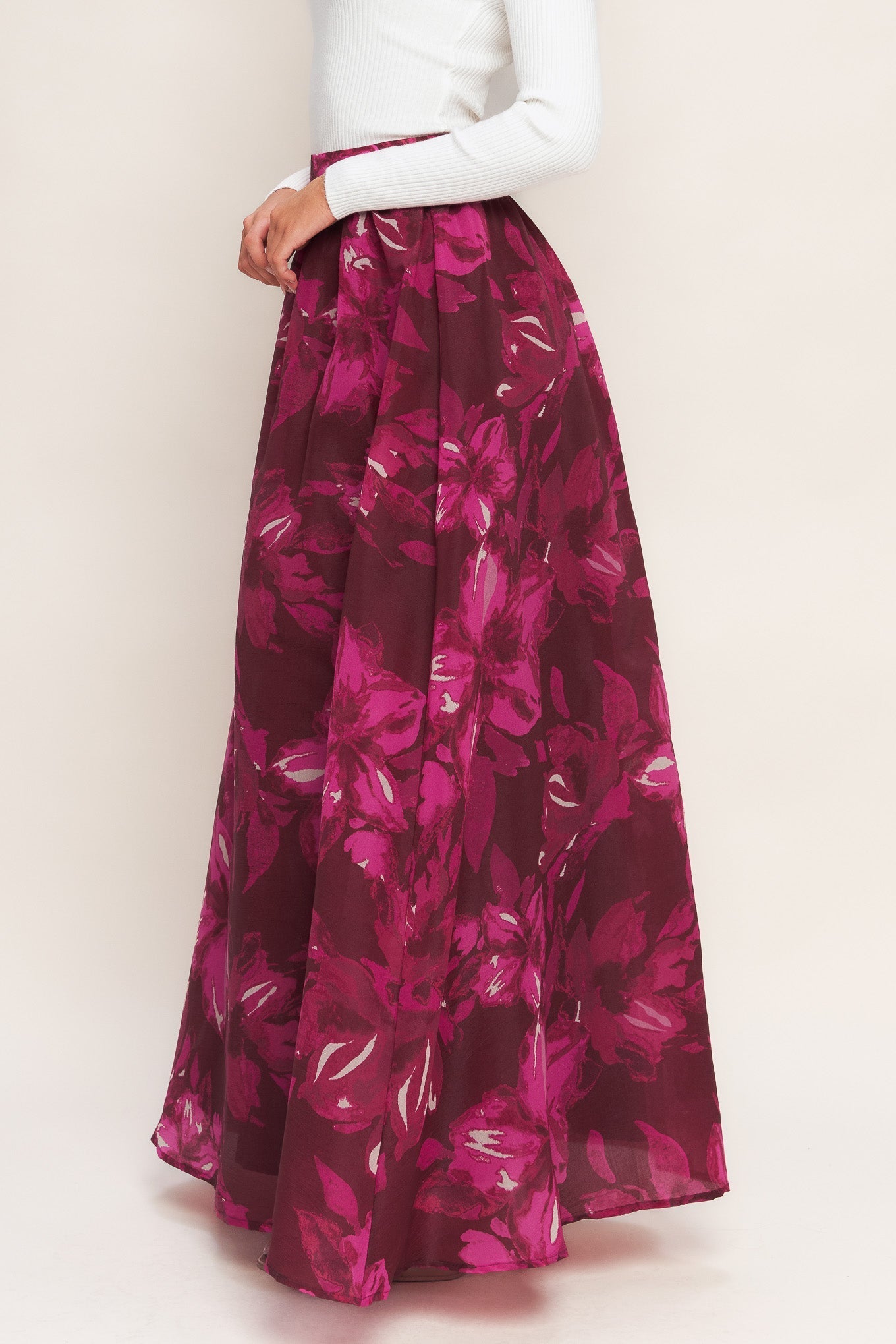 Bouquet No 9 Woven Maxi Full Skirt Printed Back Zipper Flying Tomato